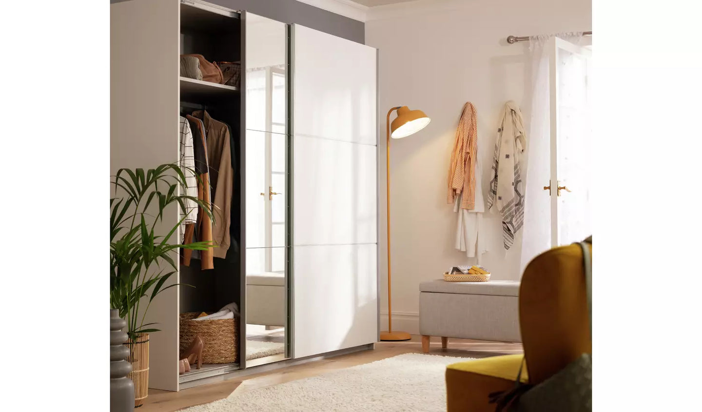 Habitat Holsted XL Mirrored Sliding Wardrobe - White